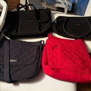 4 Vera Bradley Quilted Black and Red Handbags SOLD TOGETHER